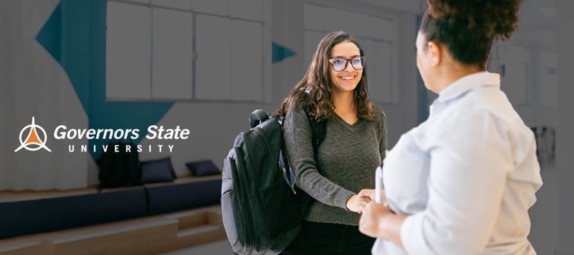 GSU Student shaking hands with a mock recruiter