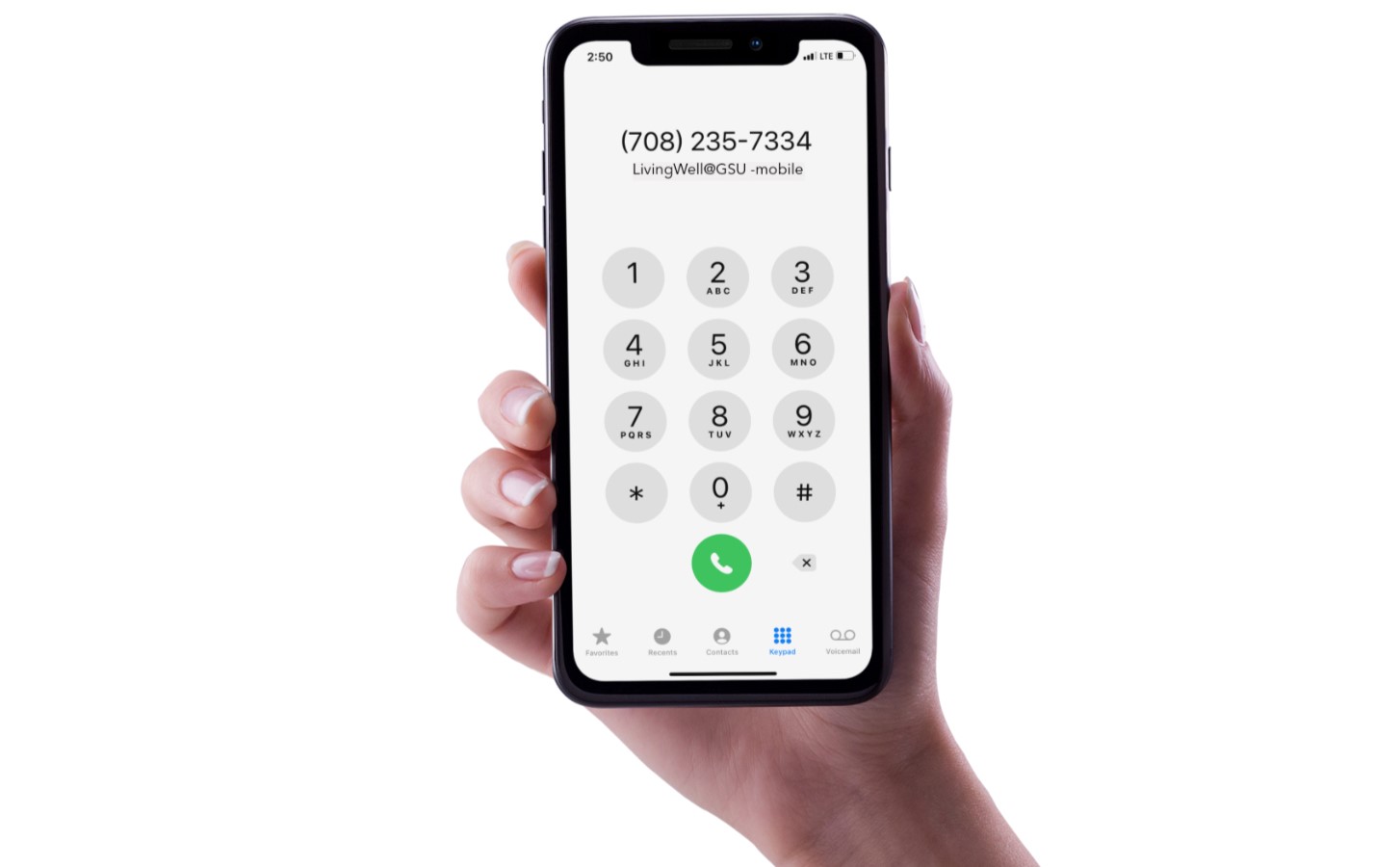 Hand holding phone calling LivingWell@GSU Hand holding phone calling LivingWell@GSU